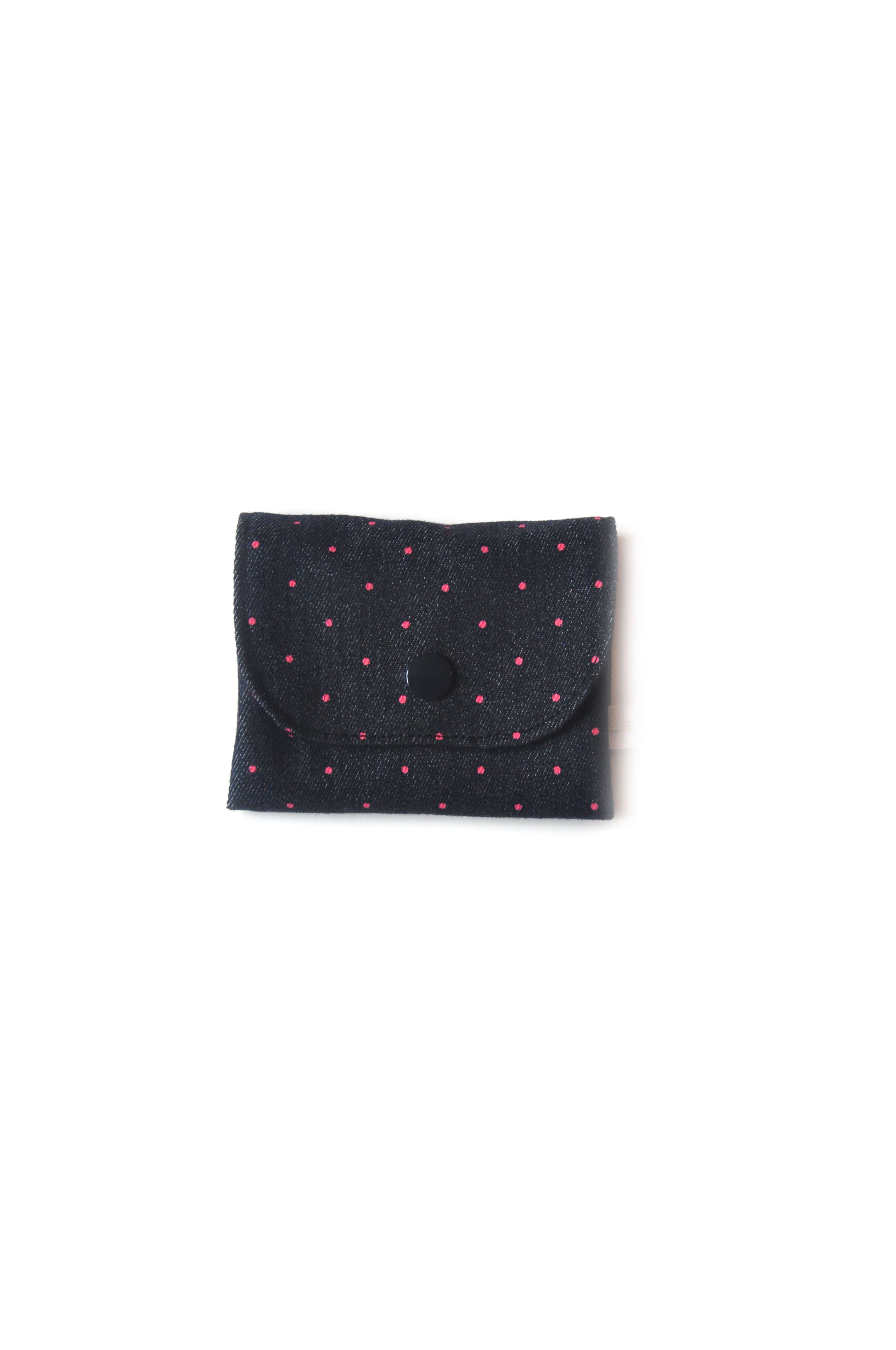 Porte carte Denim pois rose